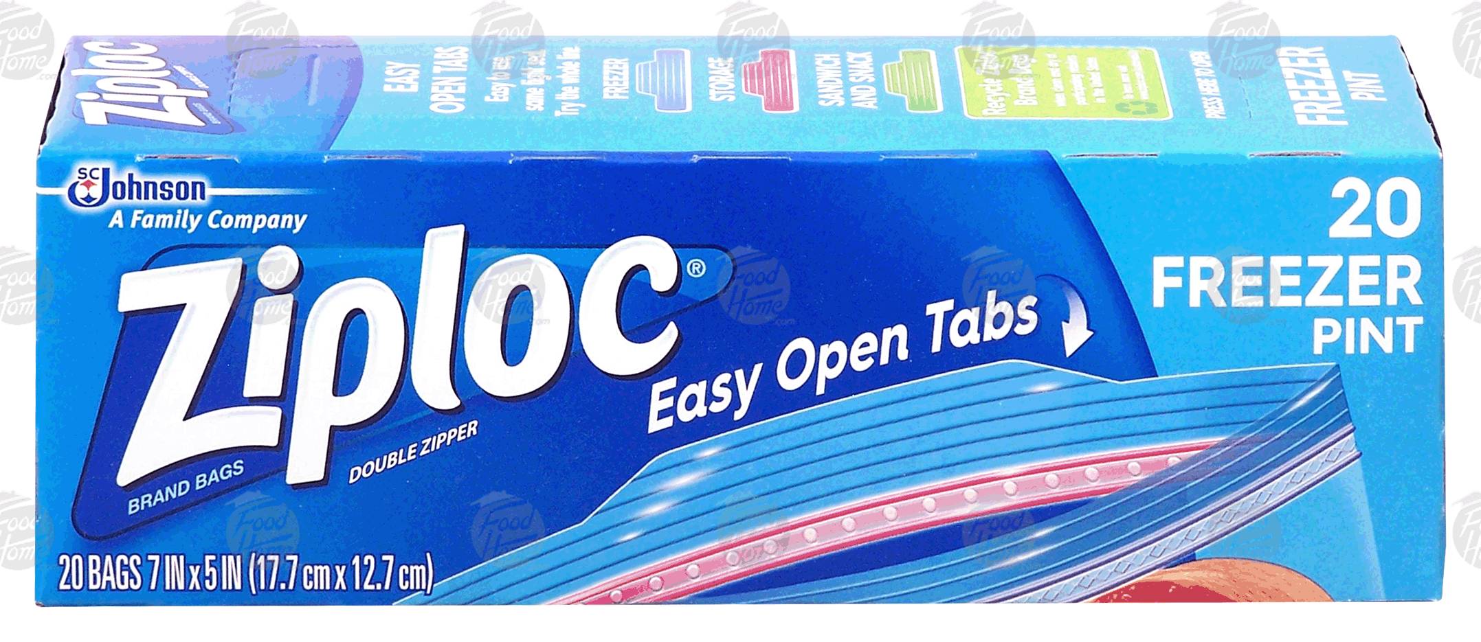 Ziploc  pint size freezer food storage bags, double zipper, easy open tabs, 7 in x 5 in Full-Size Picture